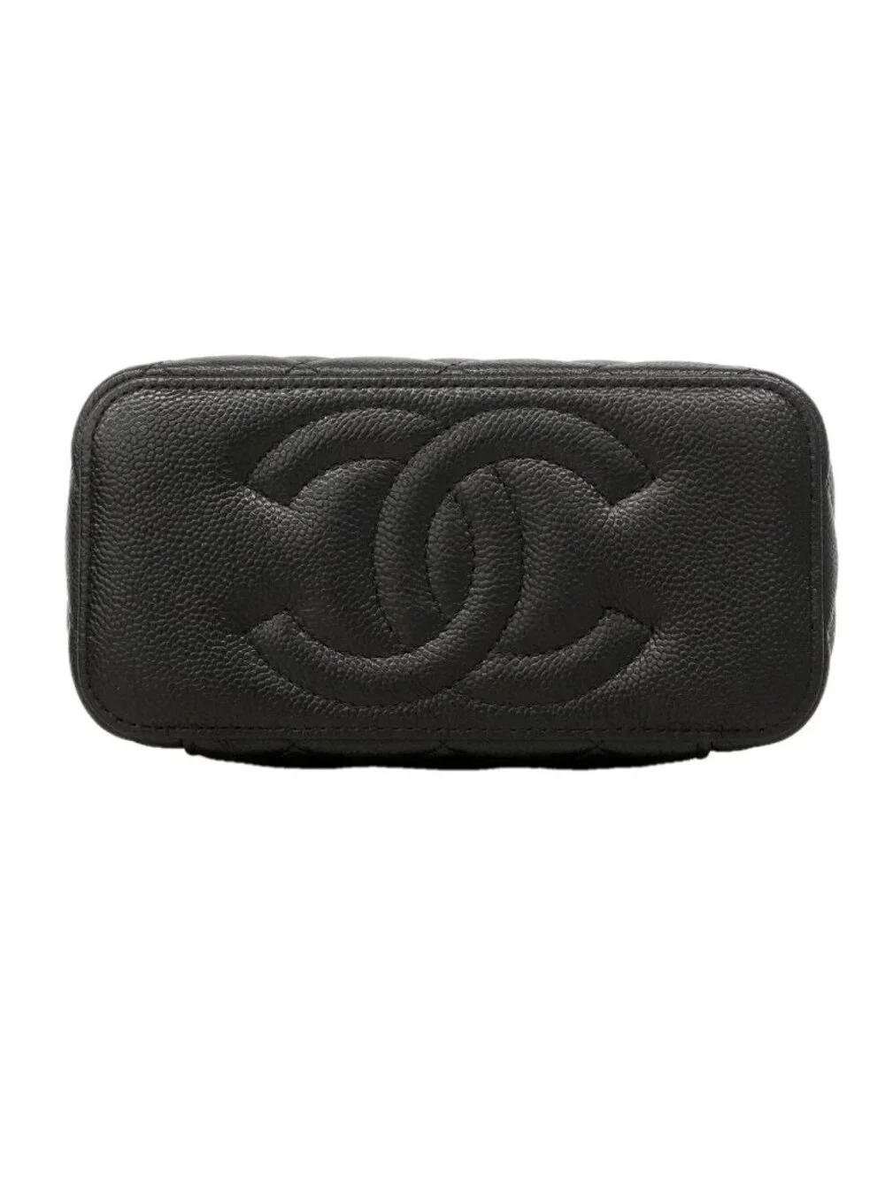 Chanel Shoulder Bag Quilted Caviar Leather Black Gold